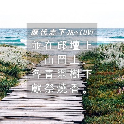 Picture 04 - 歷 代 志 下 28:4 CUVT - 並 在 邱 壇 上 、 山 岡 上 、 各 青 - Bible Verse Picture