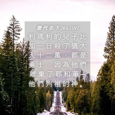 Picture 04 - 歷 代 志 下 28:6 CUVT - 利 瑪 利 的 兒 子 比 加 一 日 殺 了 - Bible Verse Picture