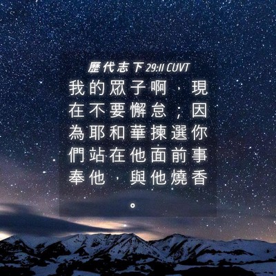 Picture 04 - 歷 代 志 下 29:11 CUVT - 我 的 眾 子 啊 ， 現 在 不 要 懈 怠 - Bible Verse Picture