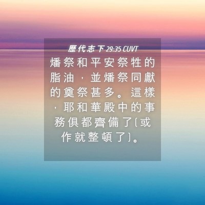 Picture 04 - 歷 代 志 下 29:35 CUVT - 燔 祭 和 平 安 祭 牲 的 脂 油 ， 並 - Bible Verse Picture