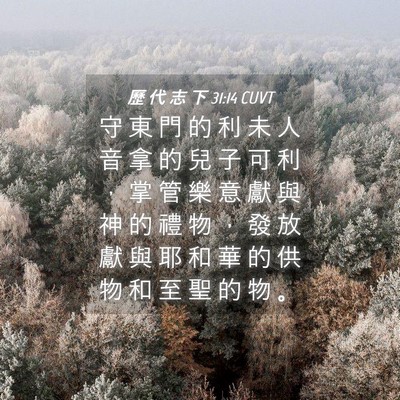 Picture 04 - 歷 代 志 下 31:14 CUVT - 守 東 門 的 利 未 人 音 拿 的 兒 子 - Bible Verse Picture