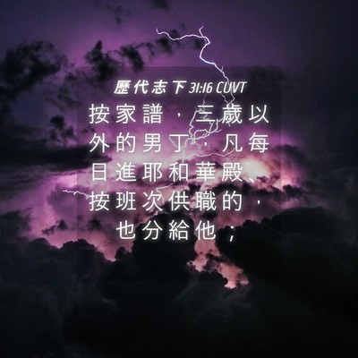 Picture 04 - 歷 代 志 下 31:16 CUVT - 按 家 譜 ， 三 歲 以 外 的 男 丁 ， - Bible Verse Picture