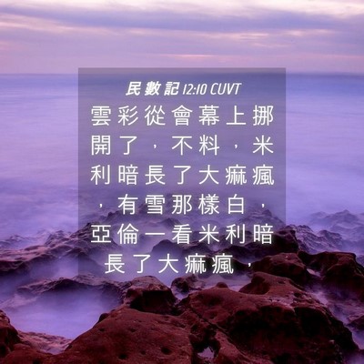 Picture 04 - 民 數 記 12:10 CUVT - 雲 彩 從 會 幕 上 挪 開 了 ， 不 料 - Bible Verse Picture