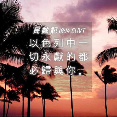 Picture 04 - 民 數 記 18:14 CUVT - 以 色 列 中 一 切 永 獻 的 都 必 歸 - Bible Verse Picture