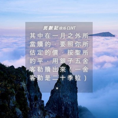 Picture 04 - 民 數 記 18:16 CUVT - 其 中 在 一 月 之 外 所 當 贖 的 ， - Bible Verse Picture