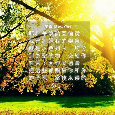 Picture 04 - 民 數 記 18:8 CUVT - 耶 和 華 曉 諭 亞 倫 說 ： 我 已 將 - Bible Verse Picture