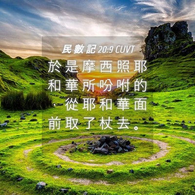 Picture 04 - 民 數 記 20:9 CUVT - 於 是 摩 西 照 耶 和 華 所 吩 咐 的 - Bible Verse Picture