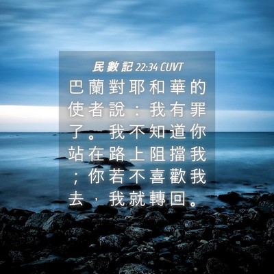 Picture 04 - 民 數 記 22:34 CUVT - 巴 蘭 對 耶 和 華 的 使 者 說 ： 我 - Bible Verse Picture