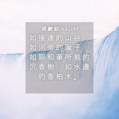 Picture 04 - 民 數 記 24:6 CUVT - 如 接 連 的 山 谷 ， 如 河 旁 的 園 - Bible Verse Picture