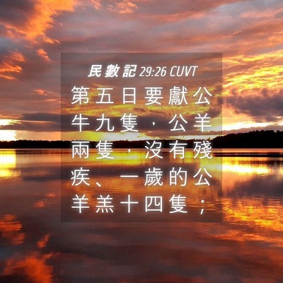 Picture 04 - 民 數 記 29:26 CUVT - 第 五 日 要 獻 公 牛 九 隻 ， 公 羊 - Bible Verse Picture
