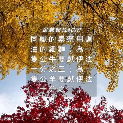 Picture 04 - 民 數 記 29:9 CUVT - 同 獻 的 素 祭 用 調 油 的 細 麵 ： - Bible Verse Picture