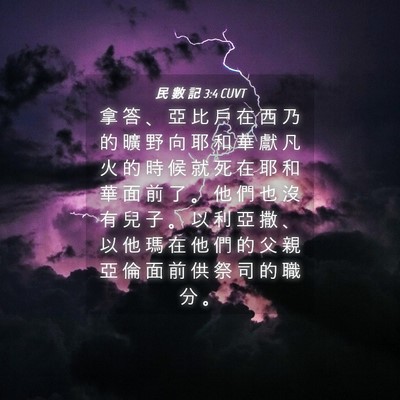 Picture 04 - 民 數 記 3:4 CUVT - 拿 答 、 亞 比 戶 在 西 乃 的 曠 野 - Bible Verse Picture