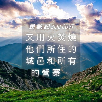 Picture 04 - 民 數 記 31:10 CUVT - 又 用 火 焚 燒 他 們 所 住 的 城 邑 - Bible Verse Picture
