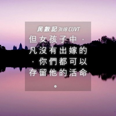 Picture 04 - 民 數 記 31:18 CUVT - 但 女 孩 子 中 ， 凡 沒 有 出 嫁 的 - Bible Verse Picture