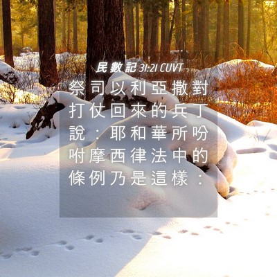 Picture 04 - 民 數 記 31:21 CUVT - 祭 司 以 利 亞 撒 對 打 仗 回 來 的 - Bible Verse Picture