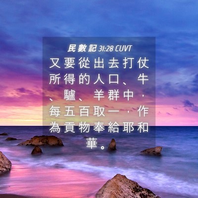 Picture 04 - 民 數 記 31:28 CUVT - 又 要 從 出 去 打 仗 所 得 的 人 口 - Bible Verse Picture