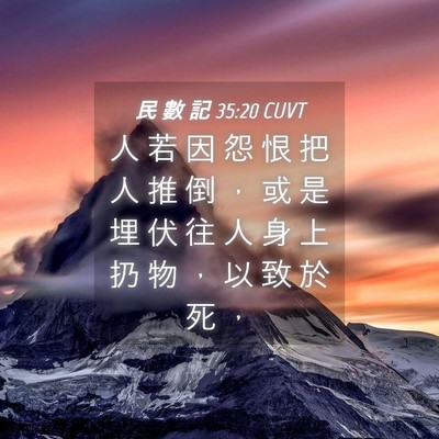 Picture 04 - 民 數 記 35:20 CUVT - 人 若 因 怨 恨 把 人 推 倒 ， 或 是 - Bible Verse Picture