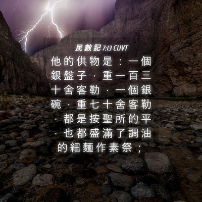 Picture 04 - 民 數 記 7:13 CUVT - 他 的 供 物 是 ： 一 個 銀 盤 子 ， - Bible Verse Picture