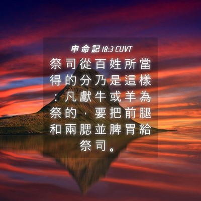 Picture 04 - 申 命 記 18:3 CUVT - 祭 司 從 百 姓 所 當 得 的 分 乃 是 - Bible Verse Picture