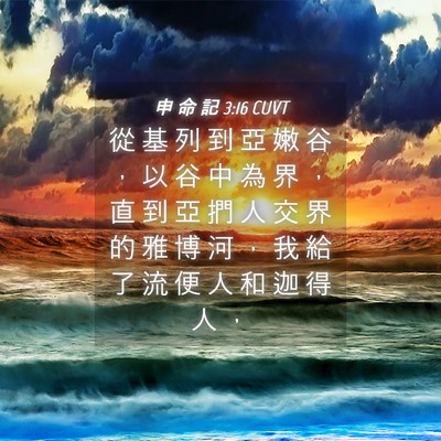 Picture 04 - 申 命 記 3:16 CUVT - 從 基 列 到 亞 嫩 谷 ， 以 谷 中 為 - Bible Verse Picture