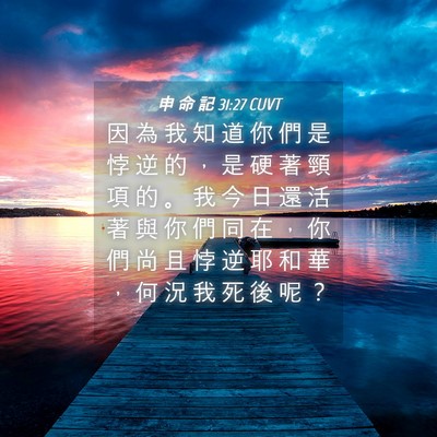 Picture 04 - 申 命 記 31:27 CUVT - 因 為 我 知 道 你 們 是 悖 逆 的 ， - Bible Verse Picture