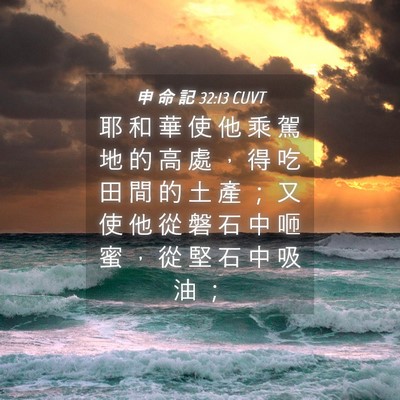 Picture 04 - 申 命 記 32:13 CUVT - 耶 和 華 使 他 乘 駕 地 的 高 處 ， - Bible Verse Picture