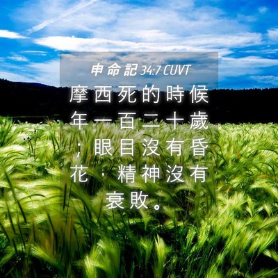 Picture 04 - 申 命 記 34:7 CUVT - 摩 西 死 的 時 候 年 一 百 二 十 歲 - Bible Verse Picture