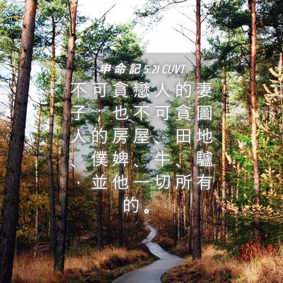 Picture 04 - 申 命 記 5:21 CUVT - 不 可 貪 戀 人 的 妻 子 ； 也 不 可 - Bible Verse Picture