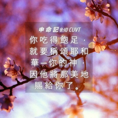 Picture 04 - 申 命 記 8:10 CUVT - 你 吃 得 飽 足 ， 就 要 稱 頌 耶 和 - Bible Verse Picture