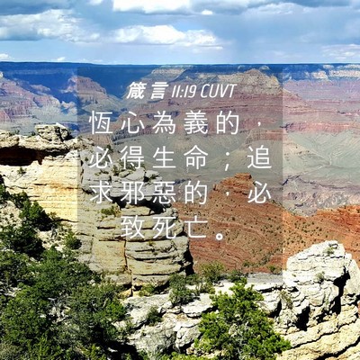 Picture 04 - 箴 言 11:19 CUVT - 恆 心 為 義 的 ， 必 得 生 命 ； 追 - Bible Verse Picture