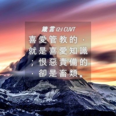 Picture 04 - 箴 言 12:1 CUVT - 喜 愛 管 教 的 ， 就 是 喜 愛 知 識 - Bible Verse Picture