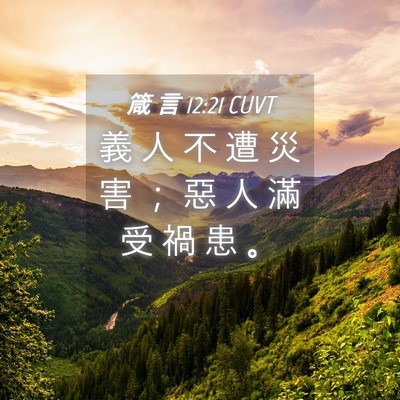 Picture 04 - 箴 言 12:21 CUVT - 義 人 不 遭 災 害 ； 惡 人 滿 受 禍 - Bible Verse Picture
