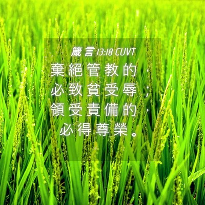 Picture 04 - 箴 言 13:18 CUVT - 棄 絕 管 教 的 ， 必 致 貧 受 辱 ； - Bible Verse Picture