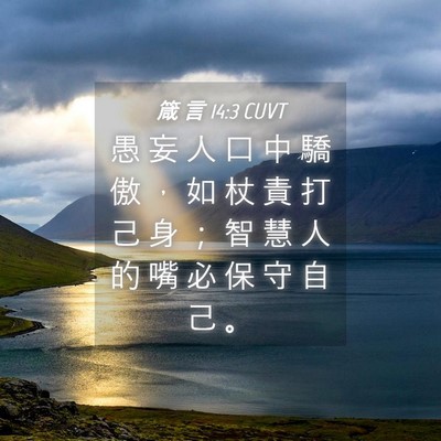 Picture 04 - 箴 言 14:3 CUVT - 愚 妄 人 口 中 驕 傲 ， 如 杖 責 打 - Bible Verse Picture