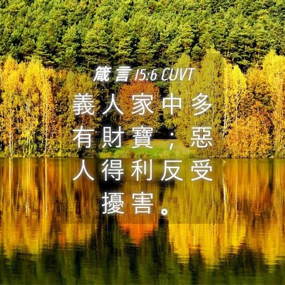 Picture 04 - 箴 言 15:6 CUVT - 義 人 家 中 多 有 財 寶 ； 惡 人 得 - Bible Verse Picture