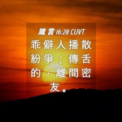 Picture 04 - 箴 言 16:28 CUVT - 乖 僻 人 播 散 紛 爭 ； 傳 舌 的 ， - Bible Verse Picture