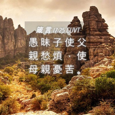 Picture 04 - 箴 言 17:25 CUVT - 愚 昧 子 使 父 親 愁 煩 ， 使 母 親 - Bible Verse Picture