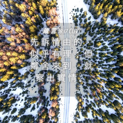 Picture 04 - 箴 言 18:17 CUVT - 先 訴 情 由 的 ， 似 乎 有 理 ； 但 - Bible Verse Picture