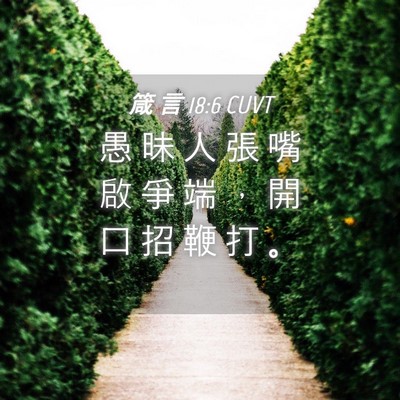 Picture 04 - 箴 言 18:6 CUVT - 愚 昧 人 張 嘴 啟 爭 端 ， 開 口 招 - Bible Verse Picture
