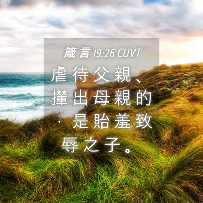 Picture 04 - 箴 言 19:26 CUVT - 虐 待 父 親 、 攆 出 母 親 的 ， 是 - Bible Verse Picture