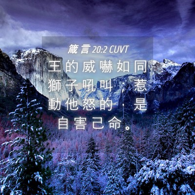 Picture 04 - 箴 言 20:2 CUVT - 王 的 威 嚇 如 同 獅 子 吼 叫 ； 惹 - Bible Verse Picture