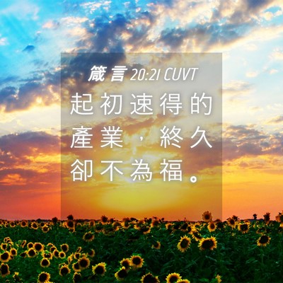 Picture 04 - 箴 言 20:21 CUVT - 起 初 速 得 的 產 業 ， 終 久 卻 不 - Bible Verse Picture