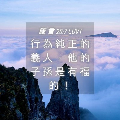 Picture 04 - 箴 言 20:7 CUVT - 行 為 純 正 的 義 人 ， 他 的 子 孫 - Bible Verse Picture