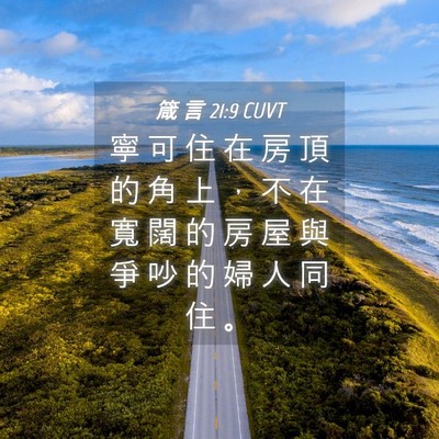 Picture 04 - 箴 言 21:9 CUVT - 寧 可 住 在 房 頂 的 角 上 ， 不 在 - Bible Verse Picture