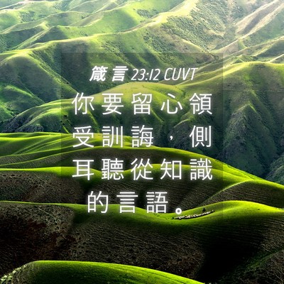 Picture 04 - 箴 言 23:12 CUVT - 你 要 留 心 領 受 訓 誨 ， 側 耳 聽 - Bible Verse Picture