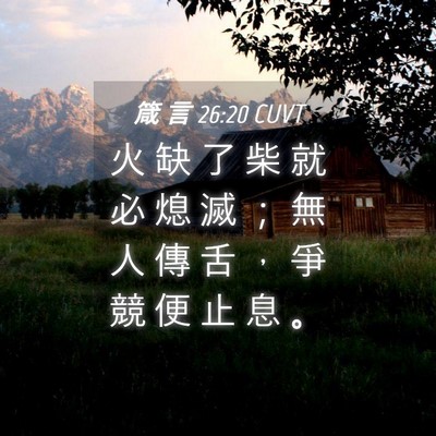 Picture 04 - 箴 言 26:20 CUVT - 火 缺 了 柴 就 必 熄 滅 ； 無 人 傳 - Bible Verse Picture