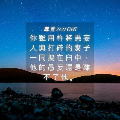 Picture 04 - 箴 言 27:22 CUVT - 你 雖 用 杵 將 愚 妄 人 與 打 碎 的 - Bible Verse Picture