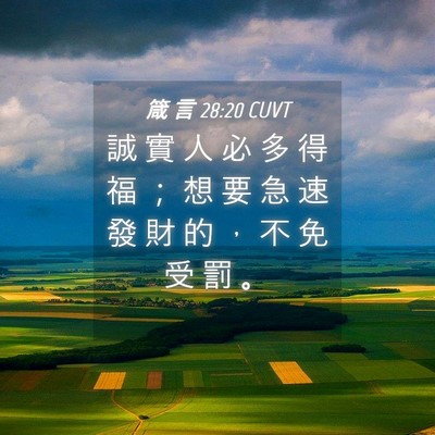 Picture 04 - 箴 言 28:20 CUVT - 誠 實 人 必 多 得 福 ； 想 要 急 速 - Bible Verse Picture