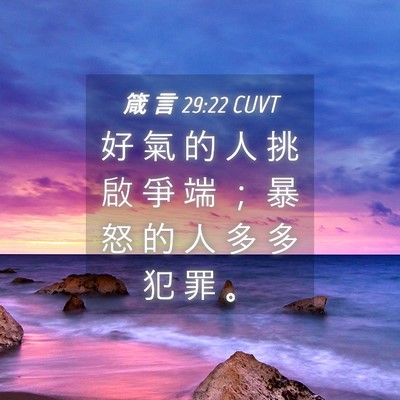 Picture 04 - 箴 言 29:22 CUVT - 好 氣 的 人 挑 啟 爭 端 ； 暴 怒 的 - Bible Verse Picture
