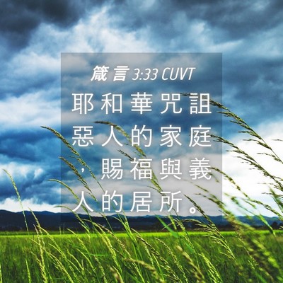 Picture 04 - 箴 言 3:33 CUVT - 耶 和 華 咒 詛 惡 人 的 家 庭 ， 賜 - Bible Verse Picture